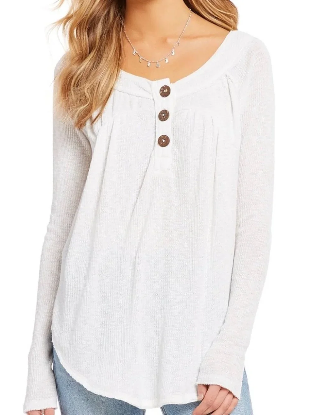 We The Free Waffle-Knit Must Have Henley Tee Ivory White S